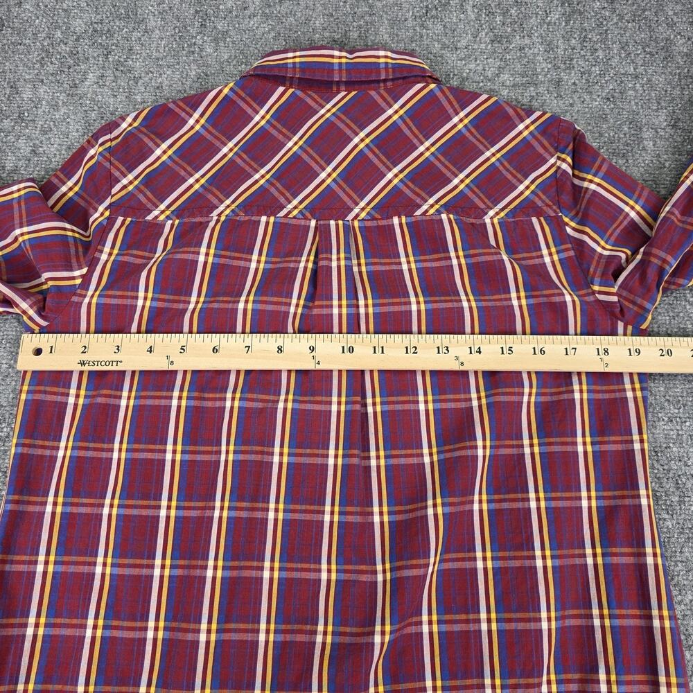 Lacoste Dress Womens 40 Red Plaid Shirt Dress Roll Tab Sleeve Cotton Pockets - Picture 9 of 16